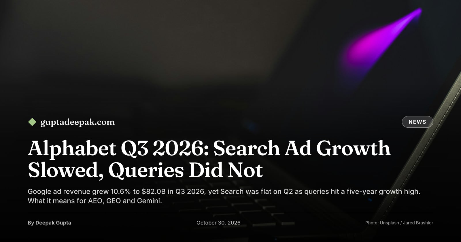 Alphabet Q3 2026: Search Ad Growth Slowed, Queries Did Not, by Deepak Gupta on guptadeepak.com