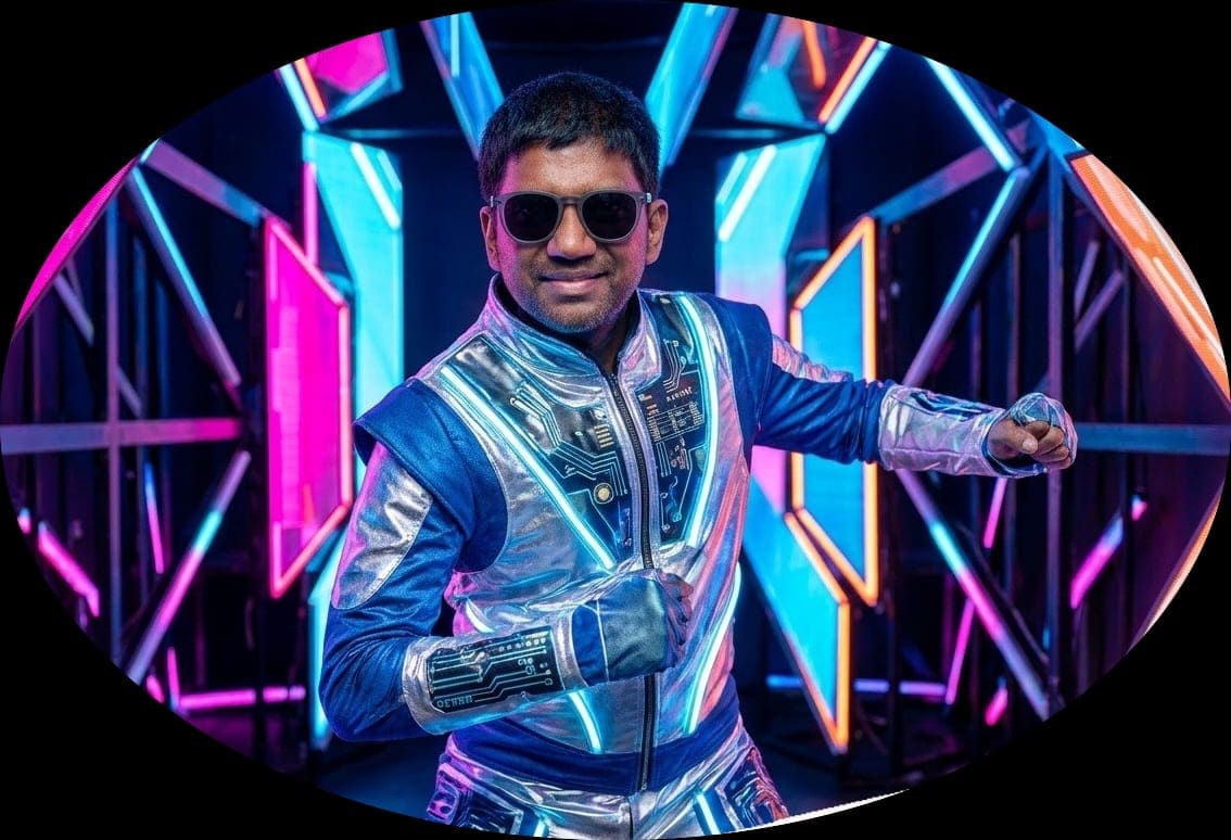 Deepak Gupta in a neon-lit set