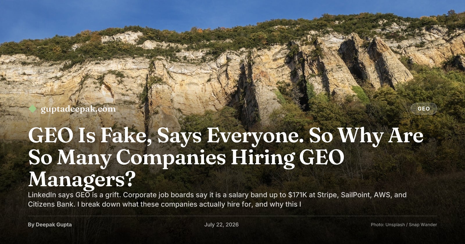 GEO Is Fake, Says Everyone. So Why Are So Many Companies Hiring GEO Managers?, by Deepak Gupta on guptadeepak.com