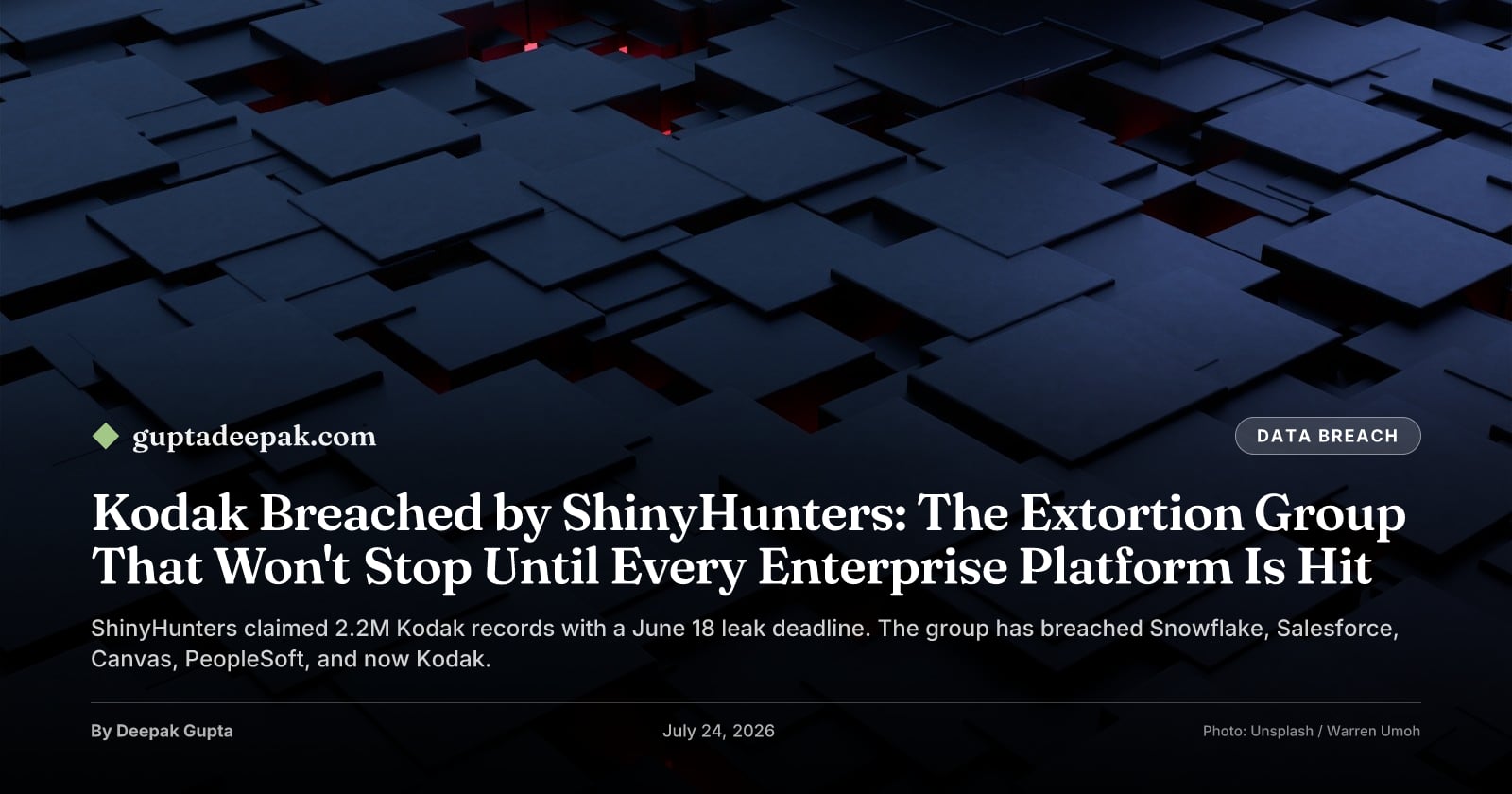 Kodak Breached by ShinyHunters: The Extortion Group That Won't Stop Until Every Enterprise Platform Is Hit, by Deepak Gupta on guptadeepak.com