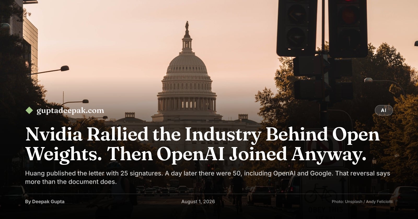Nvidia Rallied the Industry Behind Open Weights. Then OpenAI Joined Anyway., by Deepak Gupta on guptadeepak.com